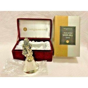 LIVING QUARTERS: 2000 SILVER PLATED CHRISTMAS SANTA BELL ORNAMENT 5.5" WITH BOX